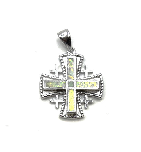 Sterling Silver with Opal Jerusalem Cross Pendant